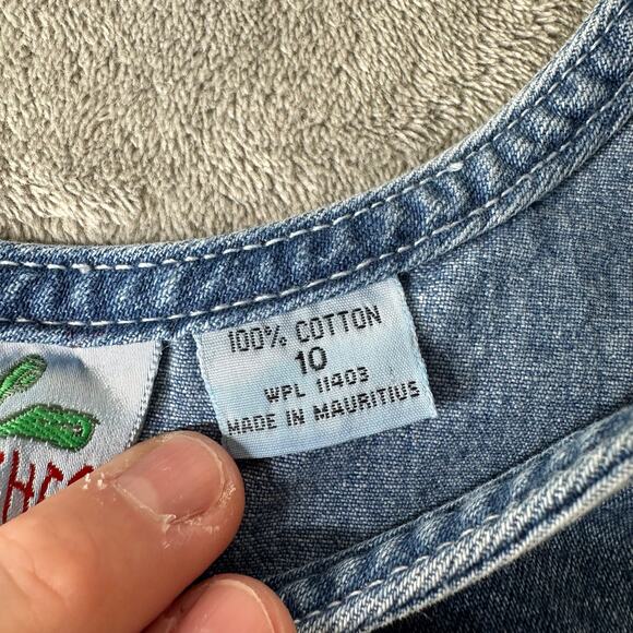 Vintage Kids Radishes and Roses Size 10 Denim Overall Dress 100% Cotton - Picture 3 of 11